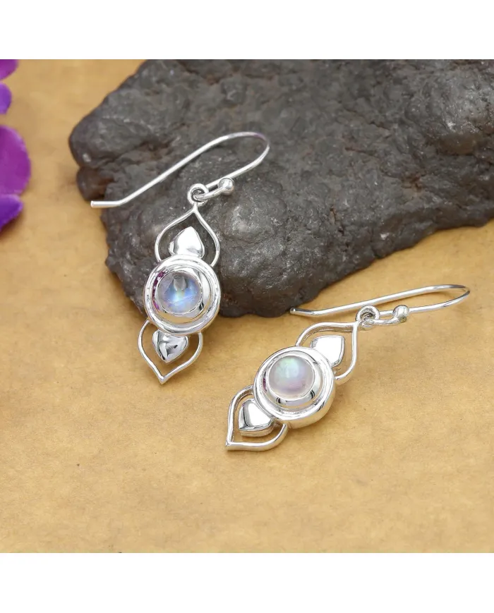 925 Sterling Silver Rainbow Moonstone Drop Earrings