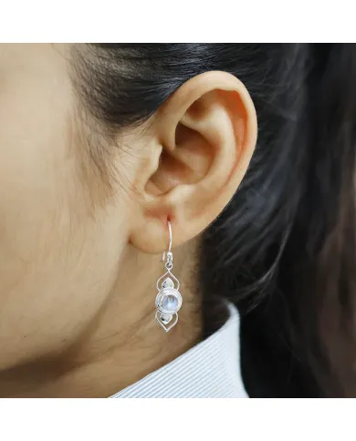 925 Sterling Silver Rainbow Moonstone Drop Earrings