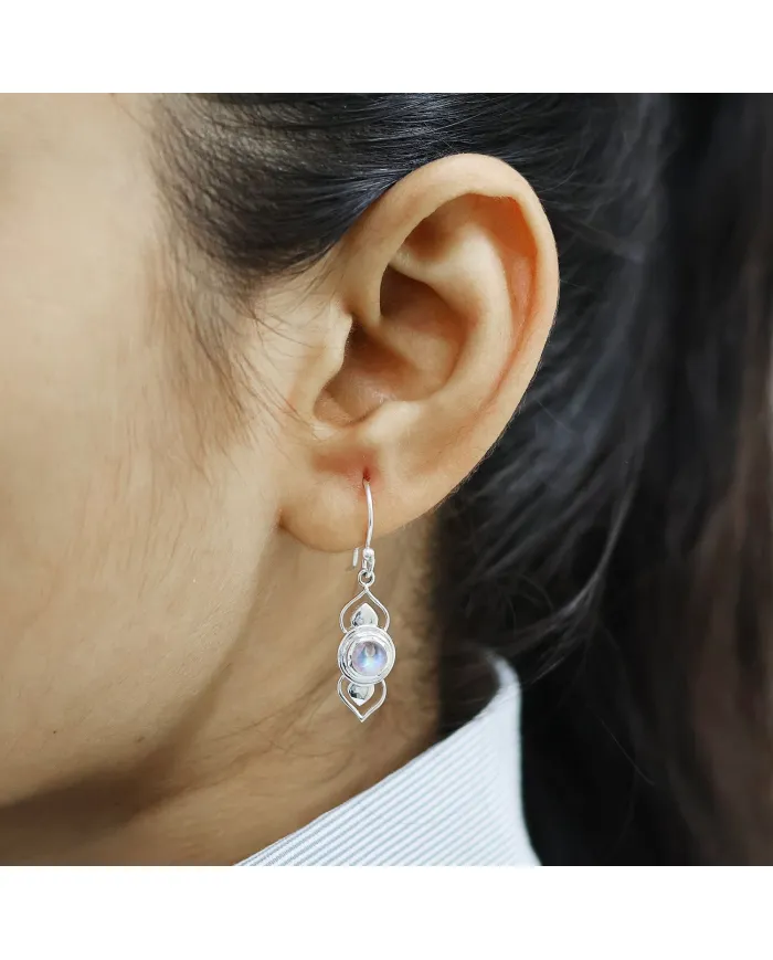 925 Sterling Silver Rainbow Moonstone Drop Earrings