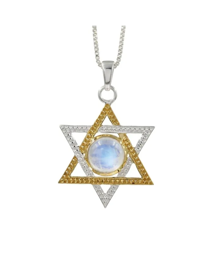 Moonstone Star of David Necklace, Two-Tone Jewish Star Pendant for Women