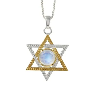 Moonstone Star of David Necklace, Two-Tone Jewish Star Pendant for Women