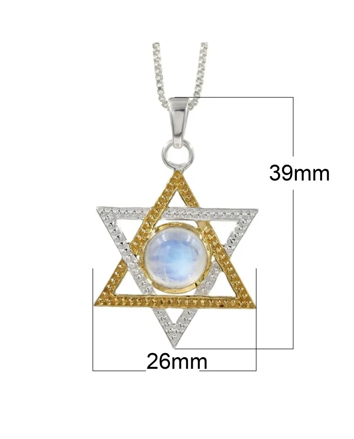 Moonstone Star of David Necklace, Two-Tone Jewish Star Pendant for Women