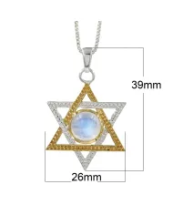 Moonstone Star of David Necklace, Two-Tone Jewish Star Pendant for Women