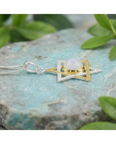 Moonstone Star of David Necklace, Two-Tone Jewish Star Pendant for Women