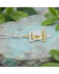 Moonstone Star of David Necklace, Two-Tone Jewish Star Pendant for Women