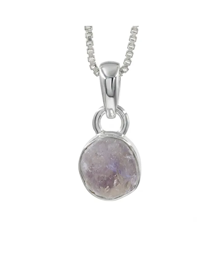 925 Sterling Silver Bezel-Set Raw Moonstone Pendant Necklace