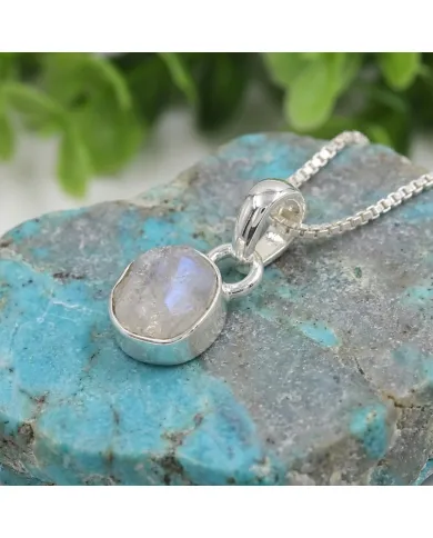 925 Sterling Silver Bezel-Set Raw Moonstone Pendant Necklace