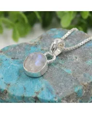 925 Sterling Silver Bezel-Set Raw Moonstone Pendant Necklace