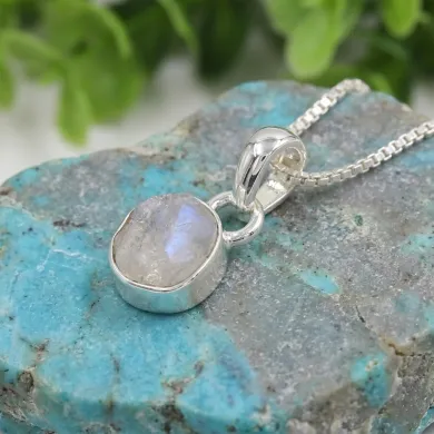 925 Sterling Silver Bezel-Set Raw Moonstone Pendant Necklace