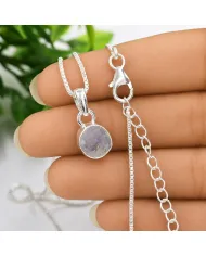 925 Sterling Silver Bezel-Set Raw Moonstone Pendant Necklace
