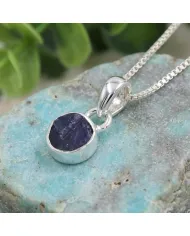 925 Sterling Silver Bezel-Set Raw Blue Sapphire Pendant Necklace