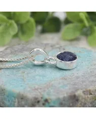 925 Sterling Silver Bezel-Set Raw Blue Sapphire Pendant Necklace