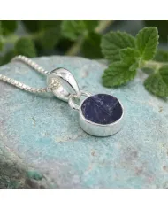 925 Sterling Silver Bezel-Set Raw Blue Sapphire Pendant Necklace