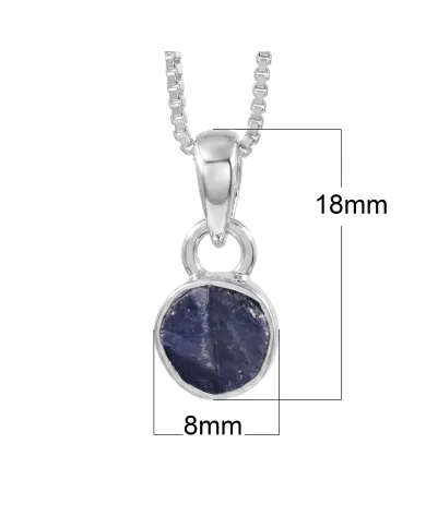 925 Sterling Silver Bezel-Set Raw Blue Sapphire Pendant Necklace