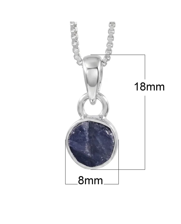 925 Sterling Silver Bezel-Set Raw Blue Sapphire Pendant Necklace