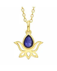 Blue Sapphire Lotus Pendant Necklace, 18K Gold Plated Jewelry for Women