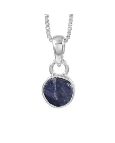 925 Sterling Silver Bezel-Set Raw Blue Sapphire Pendant Necklace
