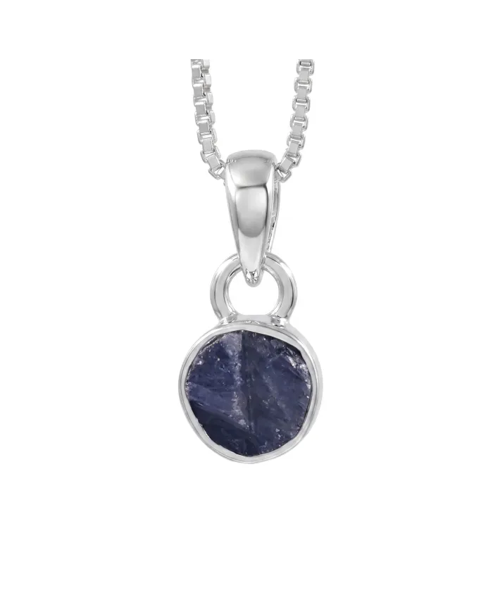 925 Sterling Silver Bezel-Set Raw Blue Sapphire Pendant Necklace