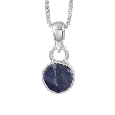 925 Sterling Silver Bezel-Set Raw Blue Sapphire Pendant Necklace
