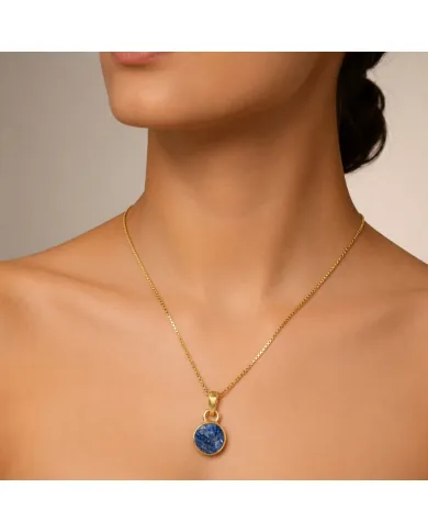 18K Gold-Plated Bezel-Set Raw Blue Sapphire Pendant Necklace
