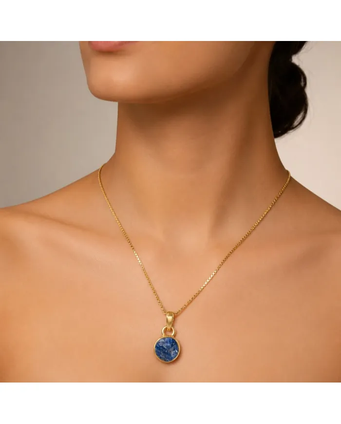 18K Gold-Plated Bezel-Set Raw Blue Sapphire Pendant Necklace
