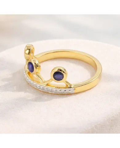 Blue Sapphire Crown Ring – Two-Tone, Gold Plated 925 Silver Jewelry