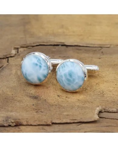 Larimar Men's Cufflinks - Handmade 925 Sterling Silver Formal Accessory