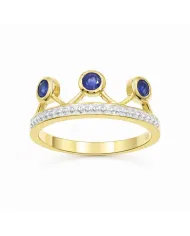 Blue Sapphire Crown Ring – Two-Tone, Gold Plated 925 Silver Jewelry