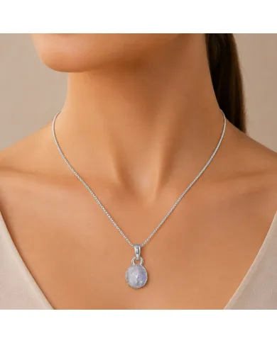 925 Sterling Silver Bezel-Set Raw Moonstone Pendant Necklace