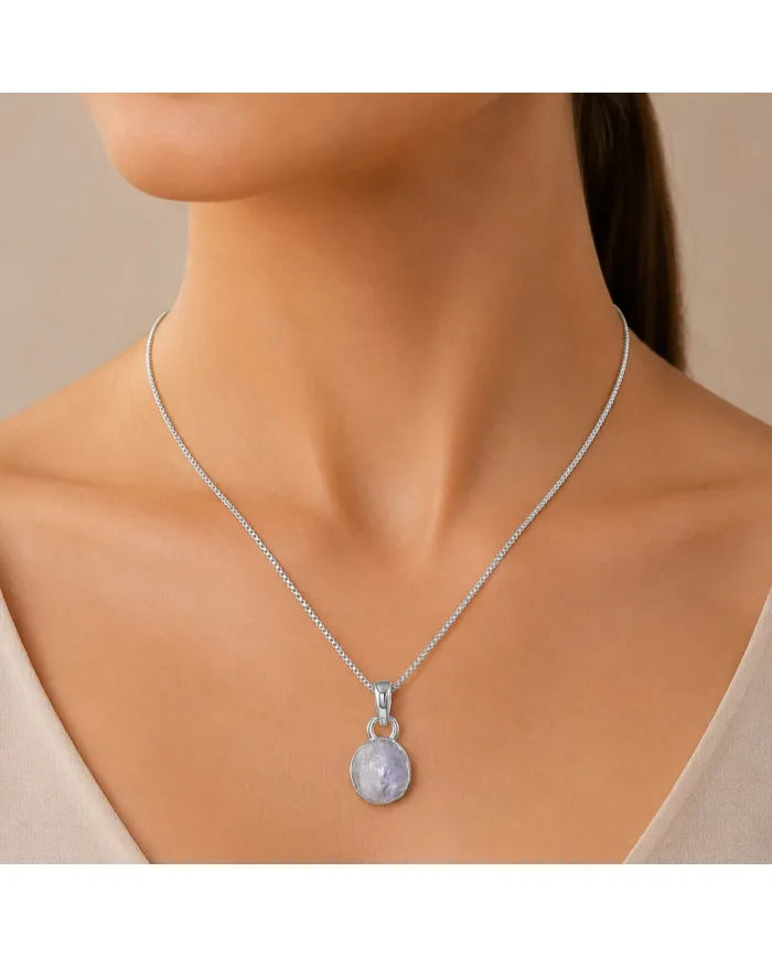 925 Sterling Silver Bezel-Set Raw Moonstone Pendant Necklace