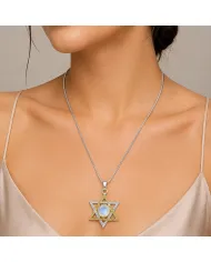 Moonstone Star of David Necklace, Two-Tone Jewish Star Pendant for Women