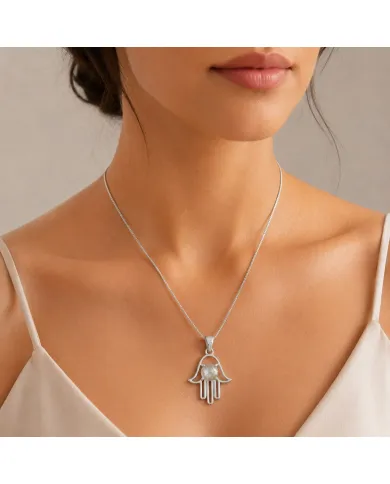 925 Sterling Silver Labradorite Hamsa Pendant Necklace