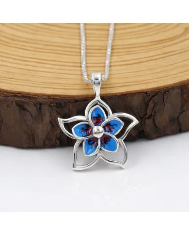 925 Sterling Silver Enamel Flower Pendant, Handmade Jewelry for Her
