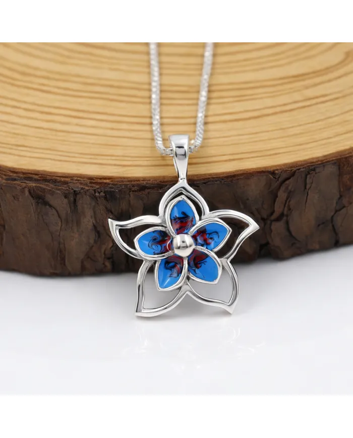 925 Sterling Silver Enamel Flower Pendant, Handmade Jewelry for Her