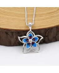 925 Sterling Silver Enamel Flower Pendant, Handmade Jewelry for Her