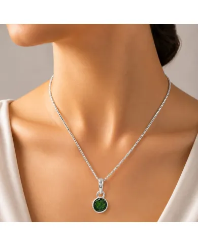 Raw Chrome Diopside Pendant Necklace - 925 Sterling Silver Jewelry