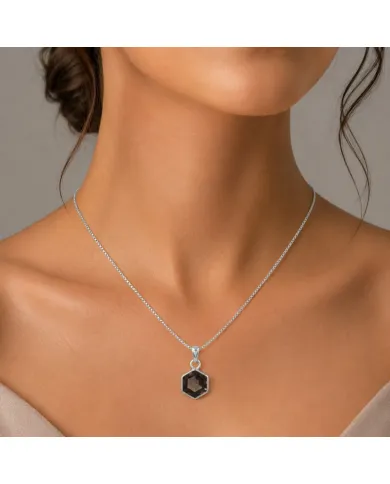 Hexagon Smoky Quartz Pendant Necklace In 925 Sterling Silver