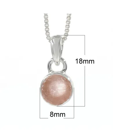925 Sterling Silver Bezel-Set Raw Rose Quartz Pendant Necklace