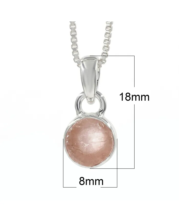 925 Sterling Silver Bezel-Set Raw Rose Quartz Pendant Necklace