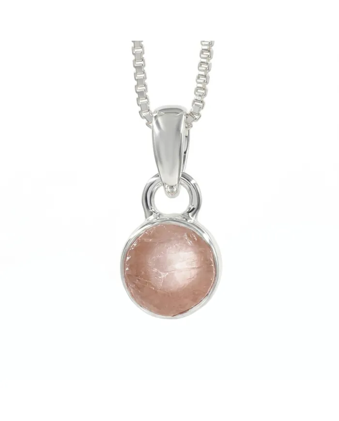 925 Sterling Silver Bezel-Set Raw Rose Quartz Pendant Necklace