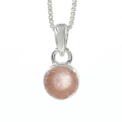 925 Sterling Silver Bezel-Set Raw Rose Quartz Pendant Necklace