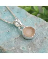 925 Sterling Silver Bezel-Set Raw Rose Quartz Pendant Necklace