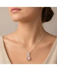 925 Sterling Silver Bezel-Set Raw Rose Quartz Pendant Necklace