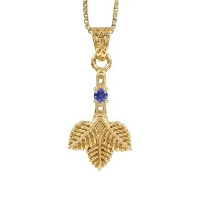 18K Gold-Plated Iolite Pendant, Handmade Three-Leaf Charm Necklace