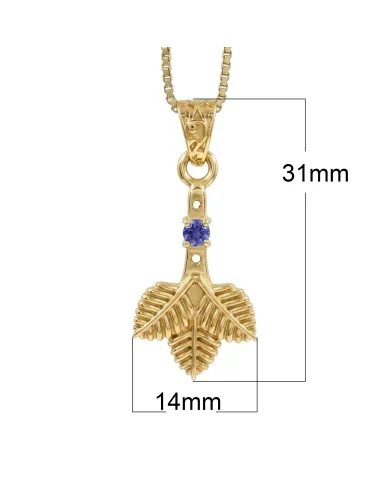18K Gold-Plated Iolite Pendant, Handmade Three-Leaf Charm Necklace