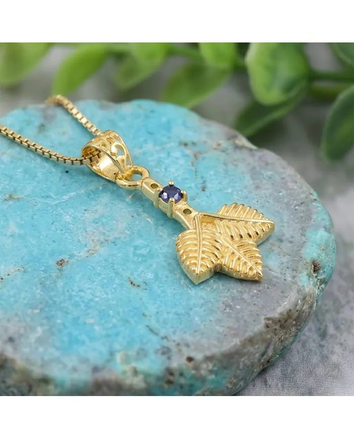 18K Gold-Plated Iolite Pendant, Handmade Three-Leaf Charm Necklace