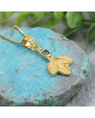 18K Gold-Plated Iolite Pendant, Handmade Three-Leaf Charm Necklace