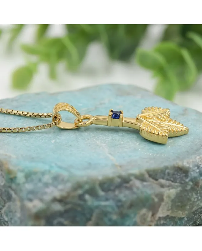 18K Gold-Plated Iolite Pendant, Handmade Three-Leaf Charm Necklace