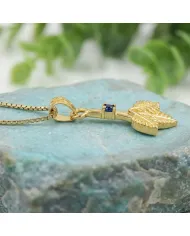 18K Gold-Plated Iolite Pendant, Handmade Three-Leaf Charm Necklace