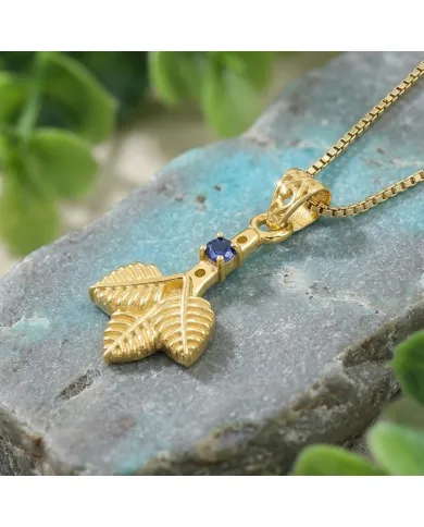 18K Gold-Plated Iolite Pendant, Handmade Three-Leaf Charm Necklace